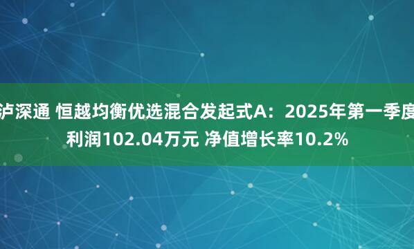 泸深通 恒越均衡优选混合发起式A：2025年第一季度利润102.04万元 净值增长率10.2%